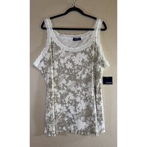 NWT Basic Editions Womens Plus 4X Sleeveless Tank Top Lace Trim Floral